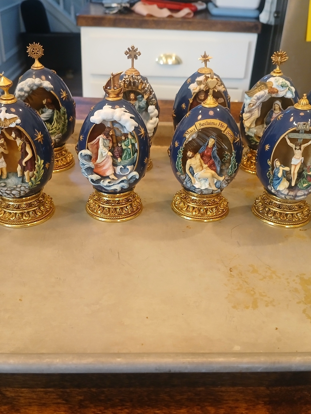 Religious Decorative Egg Figurine - Blue and Gold